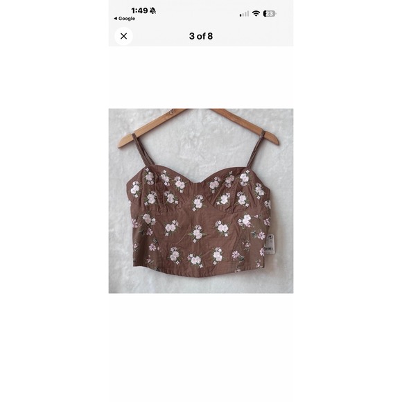 Free People Tank Top Blouse Brown Flowers Size Medium Croptop Elastic - Picture 3 of 10